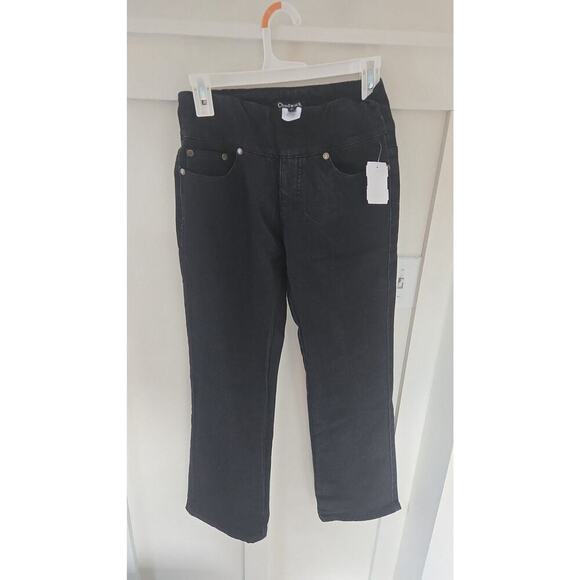 Chadwicks Denim - Chadwick's Black Knit Denim Pull-On Straight Leg Jeans Size 2P